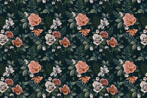 Dark Green & Pink Floral Wallpaper Mural | Hovia