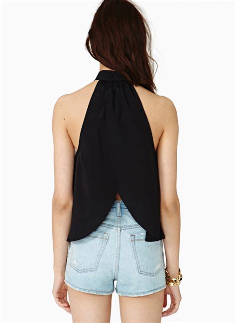 open  sleeveless halter chiffon top  luulla
