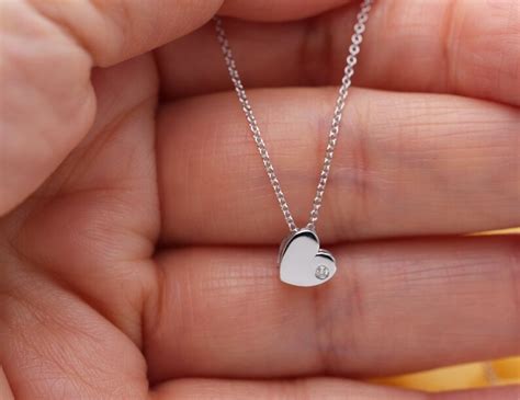 14k Gold Heart Necklace/diamond Heart Pendant/heart Natural - Etsy