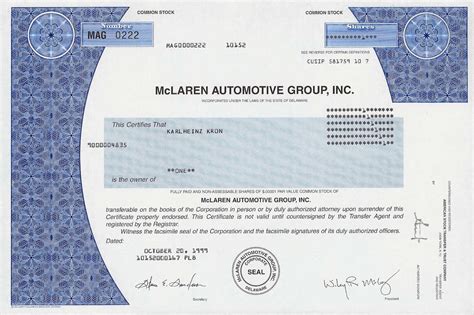 mclaren automotive group  titolo finanziario storico scripomuseum