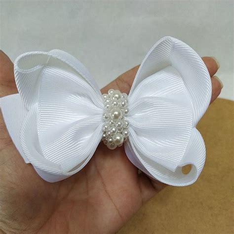 Laço Branco Para Batizado - Laço infantil branco para Batizado/Daminha presilha bico de pato ...