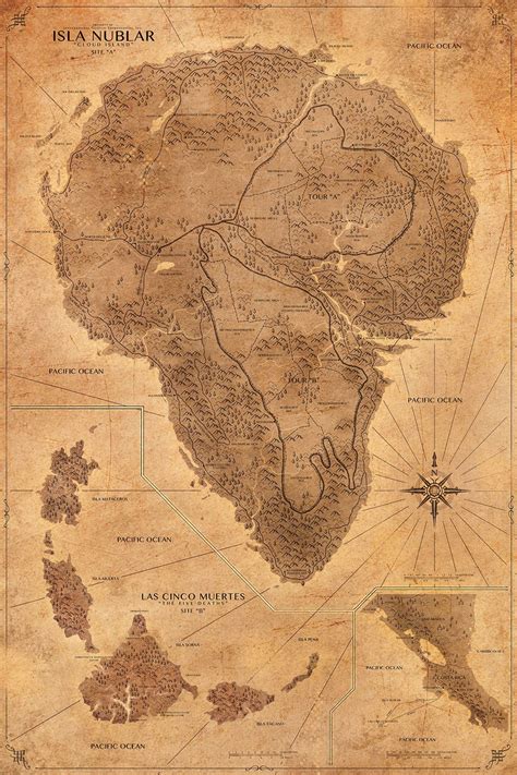 Jurassic Park Map Poster Dinosaur Decor Isla Nublar Map the Lost World