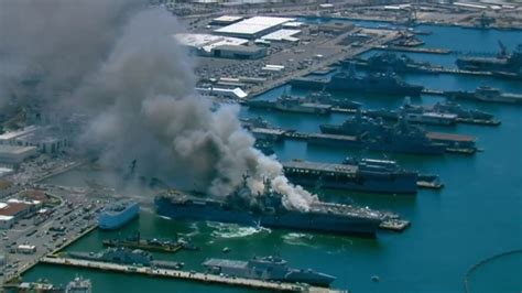 navy ship  fire  san diego base    sailors