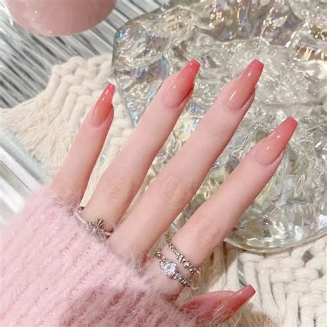 24 шт./коробка, Длинные акриловые лаки для ногтей, с клеем | AliExpress