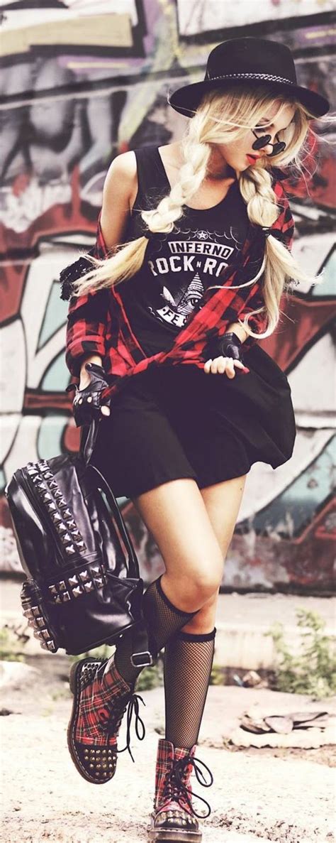 Look rock femme style rock chic tenue de jour rock cool carreau chemise ...
