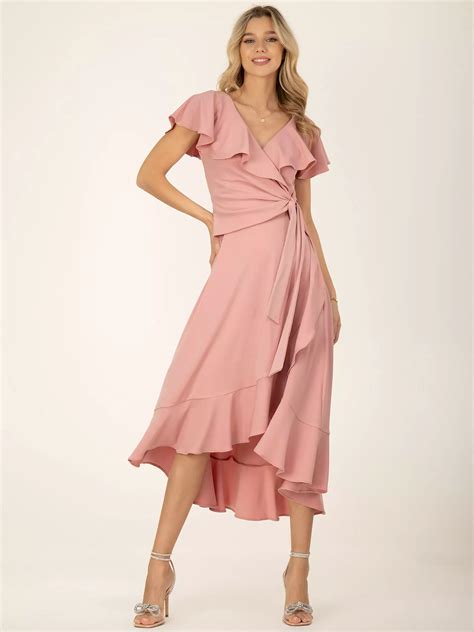 Jolie Moi Alleigh Frill Dipped Hem Midi Dress, Dusty Pink at John Lewis ...