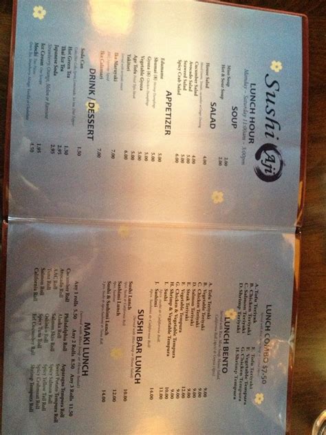 Menu at Sushi Aji restaurant, Arvada