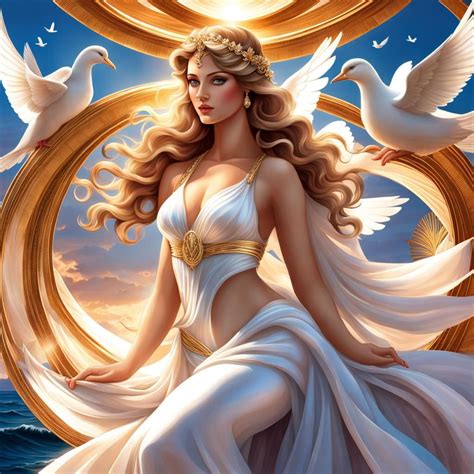 Aphrodite, the Greek goddess of love and beauty, stands as a divine ...