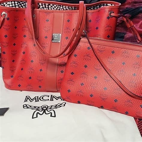 MCM | Bags | Authentic Mcm Liz Medium Red Reversible Shopper Totewith