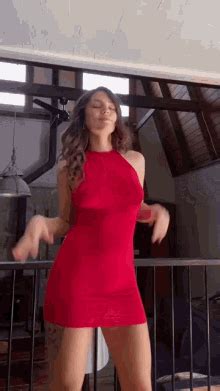 Brunette Red Dress GIF - Brunette Red Dress Dance - Discover & Share