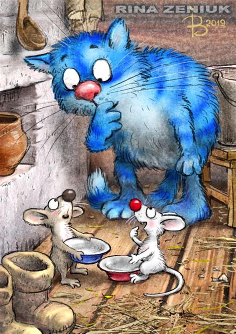 Синие коты Рины Зенюк | Кошачьи картины, Акварельные кошки, Причудливое ...
