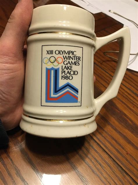 1980 XIII Olympic Winter Games Lake Placid Ceramic Stein Mug LEWIS BROS
