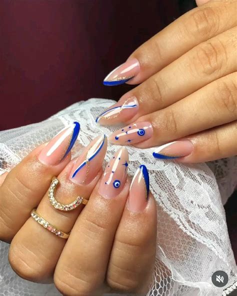 Unhas De Gel Na Tips Decoradas Azul - Unhas | Tips de unha, Unhas azuis decoradas
