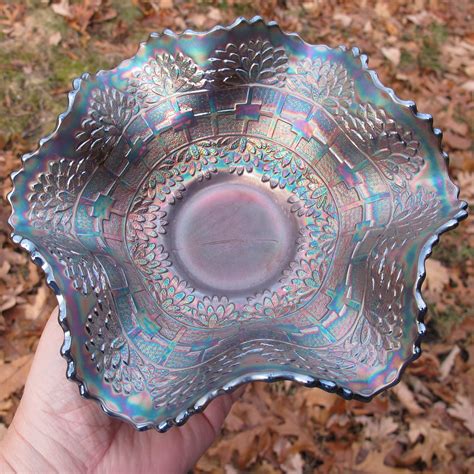 Antique Fenton Mirrored Lotus Blue Carnival Glass Bowl – Carnival Glass