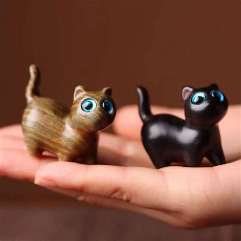 Миниатюрные фигурки кошек из сандалового дерева, ручная резьба ...