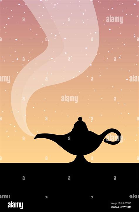 lamp aladdin magic vector icon smoke aladin genie lamp sunset
