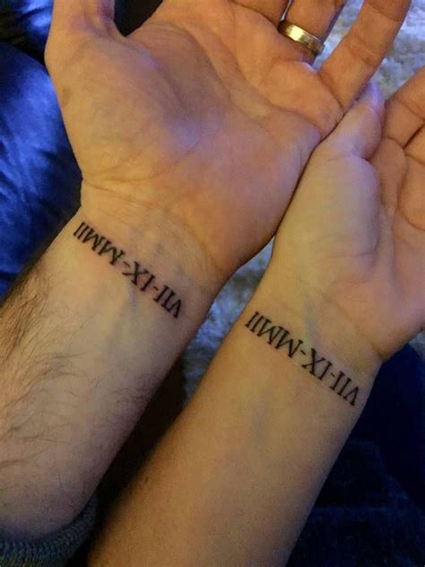 Matching date tattoo in roman numerals on Rachel and her boyfriend ...