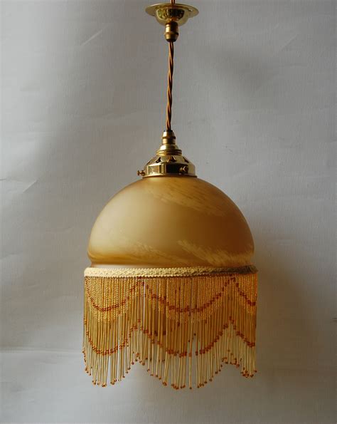 One amber bead fringe shade pendant lamp no.20 :: English Lamp Company