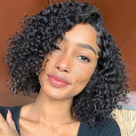 Short Curly Lace Wigs For Black Women Balck-4inches Curly Human Hair ...