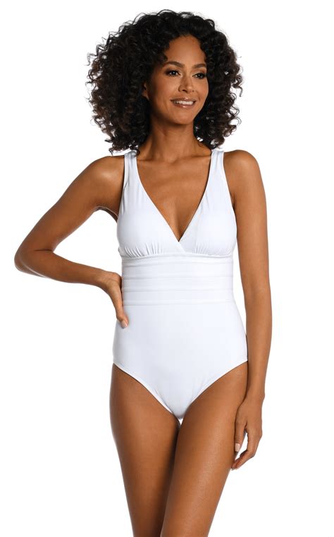 La Blanca Island Goddess Cross Back Mio One Piece Swimsuit - White