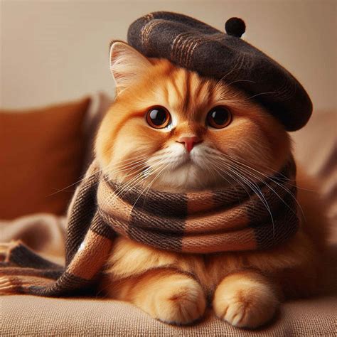 Download Caramel Cat, With Plaid Scarf. Wallpaper | Wallpapers.com