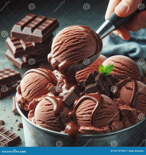 Scooping Rich Chocolate Ice Cream From Container Royalty-Free Stock