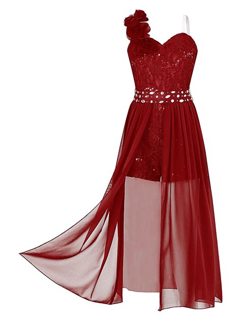 Yeahdor Girls One Shoulder Shiny Beaded Applique Party Dress Juniors