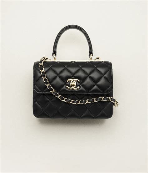Mini flap bag with top handle, Lambskin & gold-tone metal, black