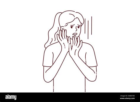 scared young woman  hand gesture feeling terrified  frightened