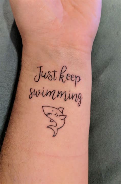 Just keep swimming, shark tattoo | New tattoos, Shark tattoos, Swimming tattoo