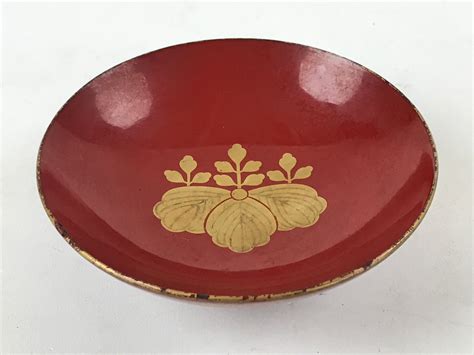 japanese wooden lacquered sake cup sakazuki vtg red gold commemorative