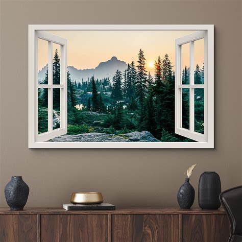 IDEA4WALL Window Scenery " Window View Midwest Mountain Range Pine Tree