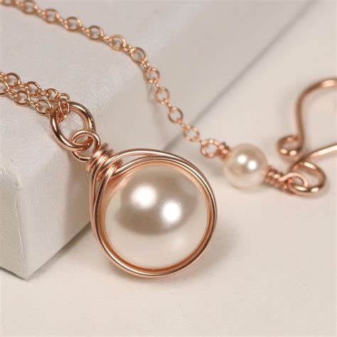 rose gold  pearl necklace etsy