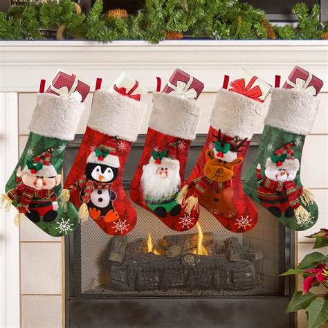 Christmas Stockings Set of 5, Large 18’’ Xmas Stockings Fireplace