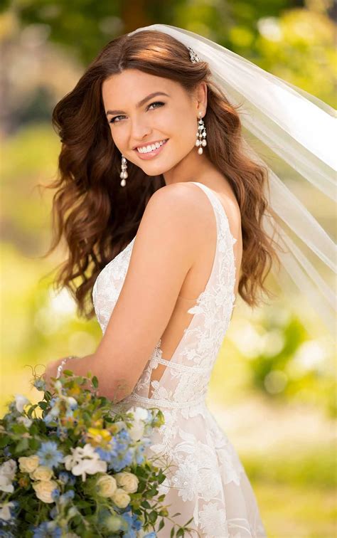 Full A-Line Wedding Dress with Floral Details - Essense of Australia