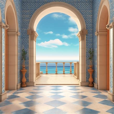 premium photo  blue  white tiled floor   blue  white tile