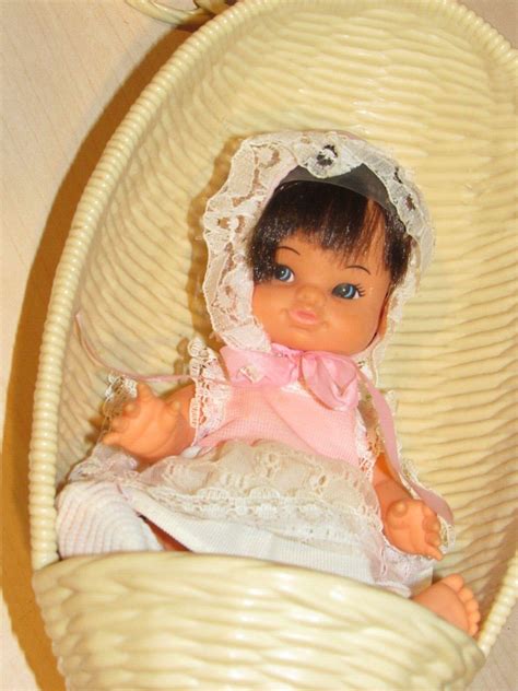 Vintage 1977 Playmates 8" Baby Doll with Hanging Cradle Bassinet Swing