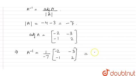If `A=[(2,3),(1,-2)]` and `A^(-1)=alphaA,` then `alpha` is equal to ...