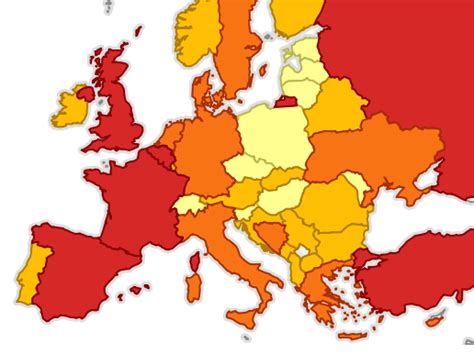 The map showing the most dangerous tourist destinations in Europe