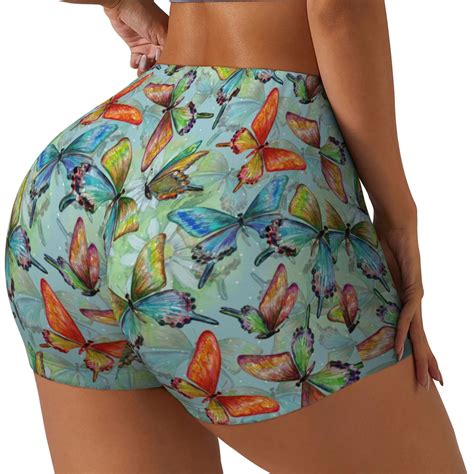 Picia Retro Flying Butterflies Printed Workout Shorts for Women