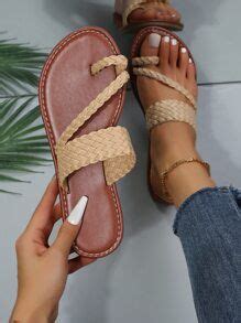 Toe Ring Design Thong Sandals | SHEIN USA | Faux leather flats, Chic ...