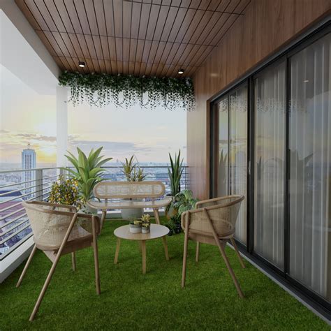 Balcony Design With Wooden False Ceiling | Livspace