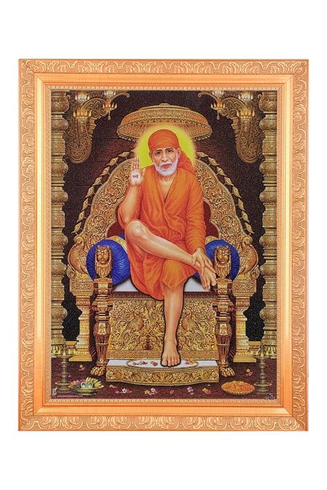 Shirdi Sai Baba Beautiful Sparkle Print Elegant Photo in Golden Artwork ...