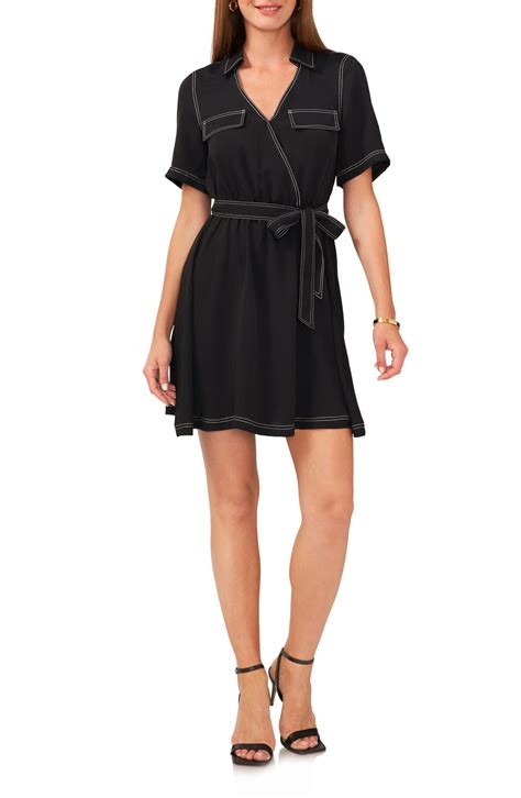 Vince Camuto Collared Wrap Minidress - Rich Black | Editorialist