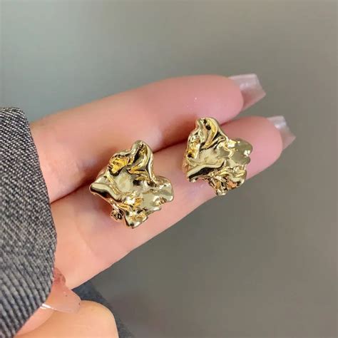 Серьги-гвоздики золотые | AliExpress