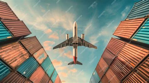 premium photo cargo airplane flying  logistic container air