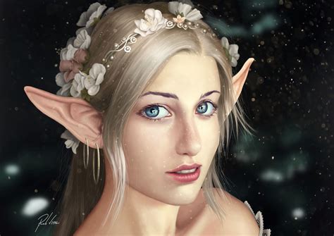 Download Wreath Pointed Ears Blonde Blue Eyes Face Fantasy Elf 4k Ultra