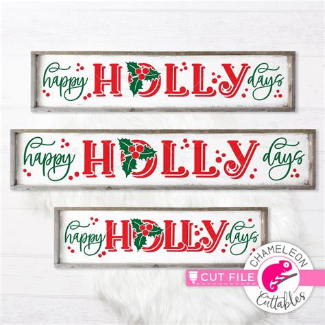 Happy Hollydays Christmas Holly Horizontal Design File for - Etsy