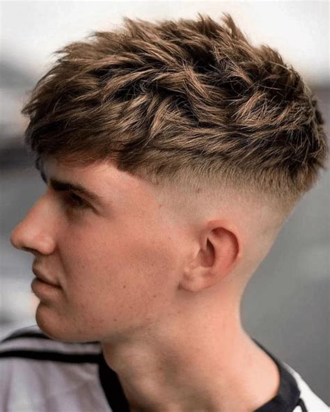textured crop popular haircuts  men mid fade short messy fringe