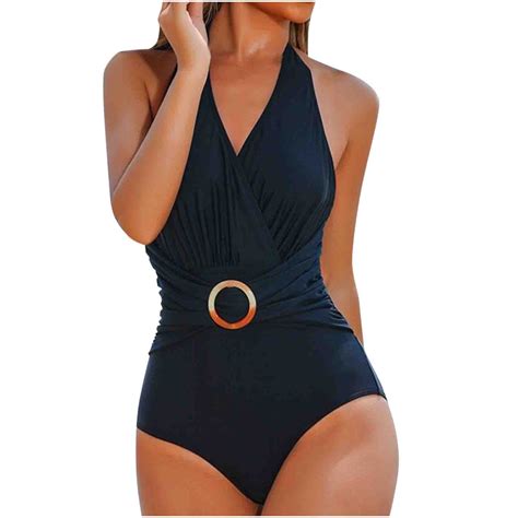 Bigersell Wrap V-Neck Bathing Suits for Women Front Ruched One-Piece